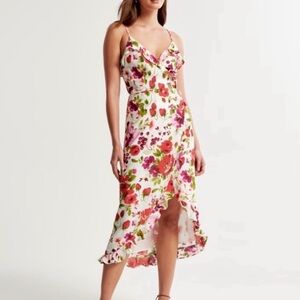 Abercrombie & Fitch Floral Strawberry High-Low Ruffle Slip Dress medium petite